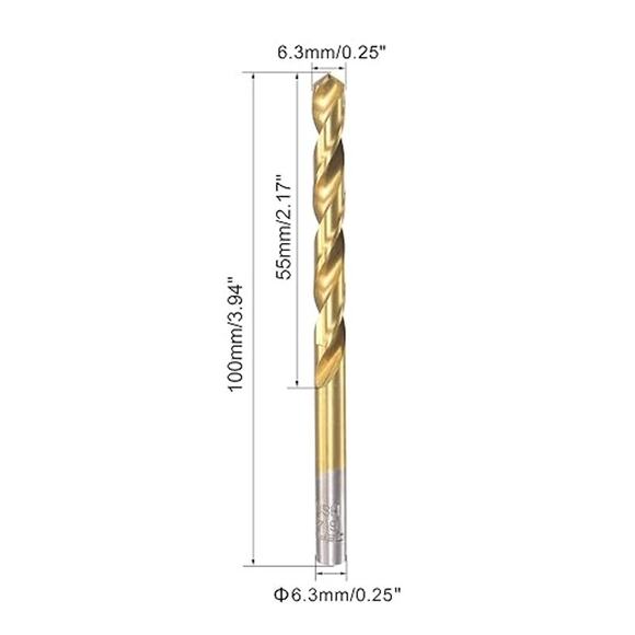 uxcell 6.3mm High Speed Steel Twist Drill Bits - 2 Pcs - Picture 3 of 4